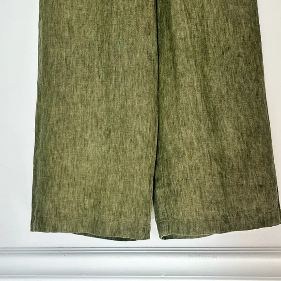 Eileen Fisher Green Wide-Leg Capri Pants Organic Cotton XXS-XS w/ Pockets - Picture 7 of 14